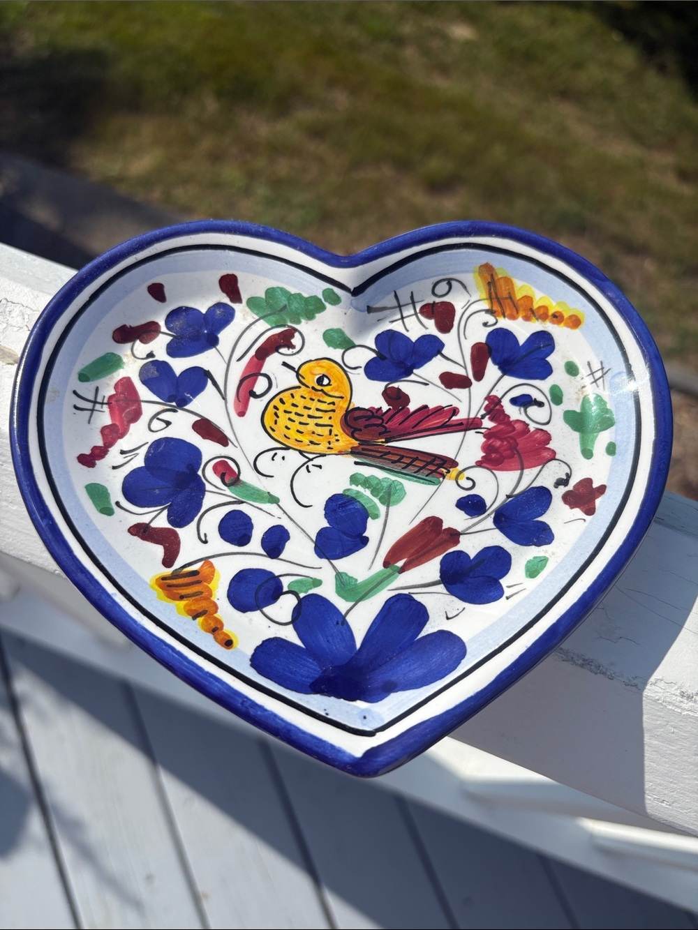 Floral Heart Trinket Dish Hand Painted Made in Italy EUC